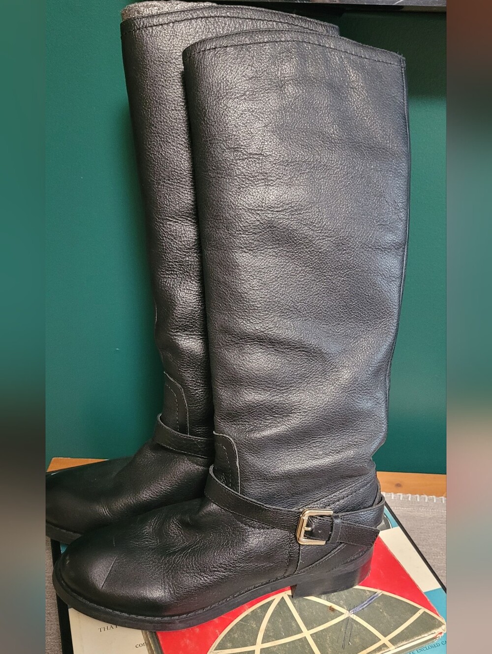 Black Leather Knee-High Riding Boots